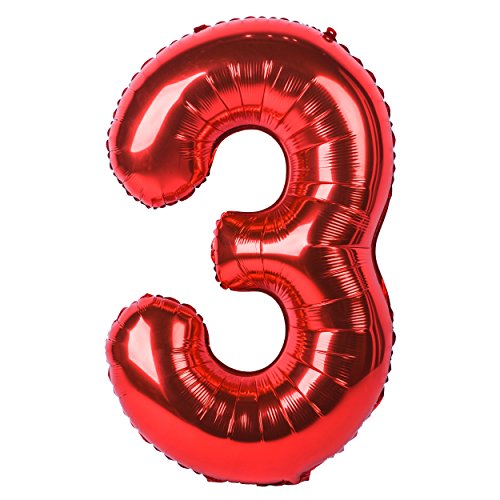 40 Zoll 0 to 9 in Rot Nummer Folienballon Helium Zahlenballon Luftballon Riesenzahl Party Hochzeit Kindergeburtstag Geburtstag (Nummer 3) von CHANGZHONG