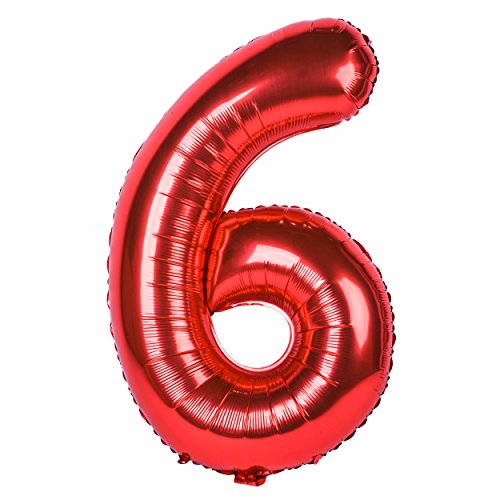 40 Zoll 0 to 9 in Rot Nummer Folienballon Helium Zahlenballon Luftballon Riesenzahl Party Hochzeit Kindergeburtstag Geburtstag (Nummer 6) von CHANGZHONG
