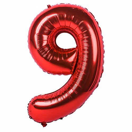 40 Zoll 0 to 9 in Rot Nummer Folienballon Helium Zahlenballon Luftballon Riesenzahl Party Hochzeit Kindergeburtstag Geburtstag (Digital 9) von CHANGZHONG