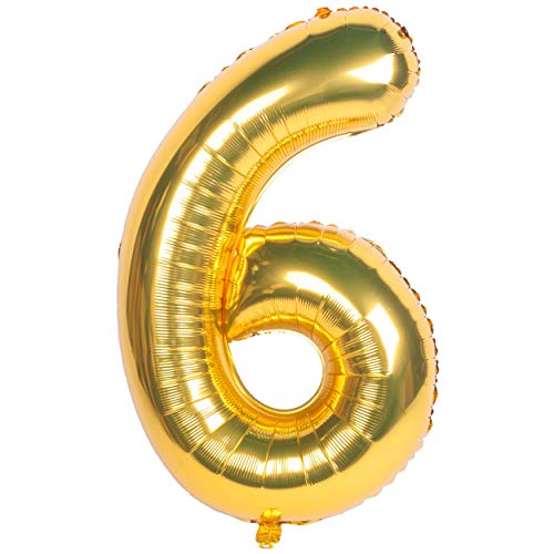 40 Zoll 0 to 9 in Gold Nummer Folienballon Helium Zahlenballon Luftballon Riesenzahl Party Hochzeit Kindergeburtstag Geburtstag Nummer 6 von CHANGZHONG