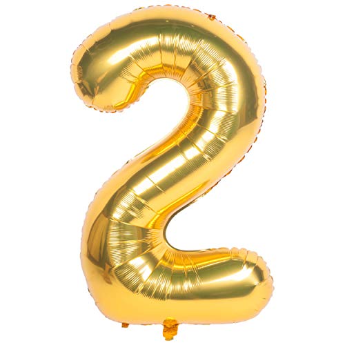 40 Zoll 0 to 9 in Gold Nummer Folienballon Helium Zahlenballon Luftballon Riesenzahl Party Hochzeit Kindergeburtstag Geburtstag (Number 2) von CHANGZHONG
