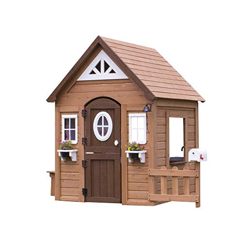 Backyard Discovery Spielhaus Aspen aus Holz | Outdoor Kinderspielhaus für den Garten inklusive Zubehör | Gartenhaus für Kinder mit Fenstern in Braun & Weiß von Backyard Discovery