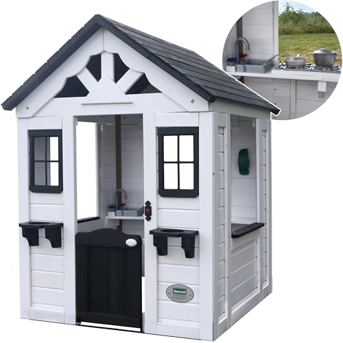 Backyard Discovery Spielhaus Sweetwater aus Holz | Outdoor Kinderspielhaus für den Garten inklusive Zubehör | Gartenhaus für Kinder mit Fenstern in Weiß & Anthrazit.. von Backyard Discovery
