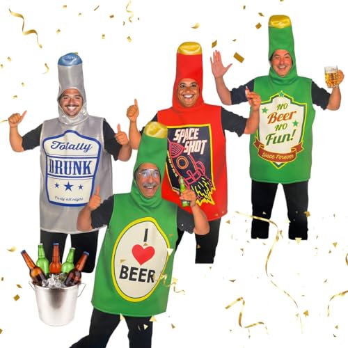 Bada Bing 4er Set Lustiges Flaschenkostüm Bierflasche und Schnaps für Erwachsene - Karneval Bier Kostüm Flasche als Overall - Bierkostüm Unisex Verkleidung in Einheitsgröße - Outfit für Karneval JGA von Bada Bing