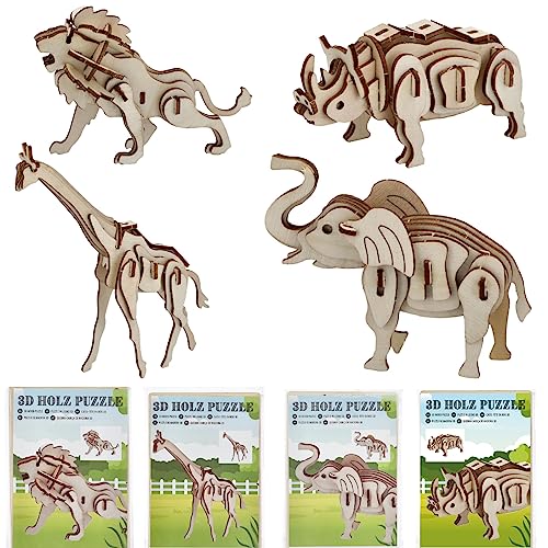 Bada Bing 4er Set Naturholz 3D Mini Puzzle Safari Holzpuzzle Zootiere zum Basteln und Konstruieren 85 von Bada Bing