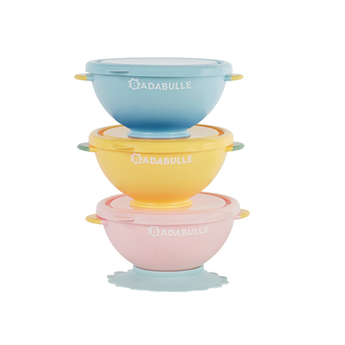 Badabulle Schale Funcolor Bowls mit Deckel und Saugnapf 3-er Set von Badabulle