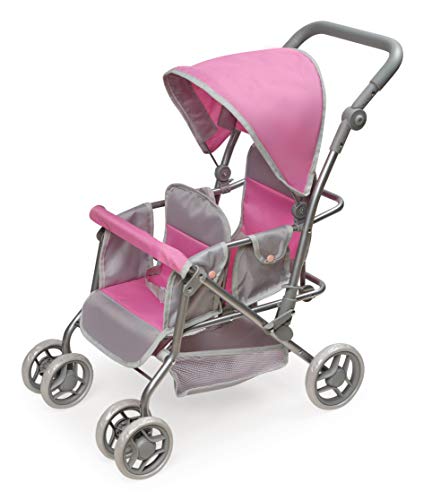Badger Basket Toy Cruise Faltbarer Inline-Doppel-Puppenwagen für 50,8 cm große Puppen, grau/rosa von Badger Basket