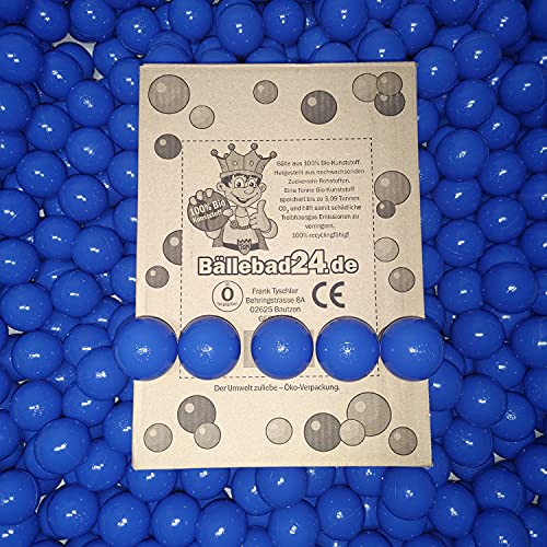 100 Bio-Kunststoff Bällebad Bälle aus nachwachsenden Zuckerrohr - Rohstoffen, 6cm Ø, Kindergarten und Gewerbequalität - Dunkel Blau (6cm - 100 Bälle) von Bällebad24