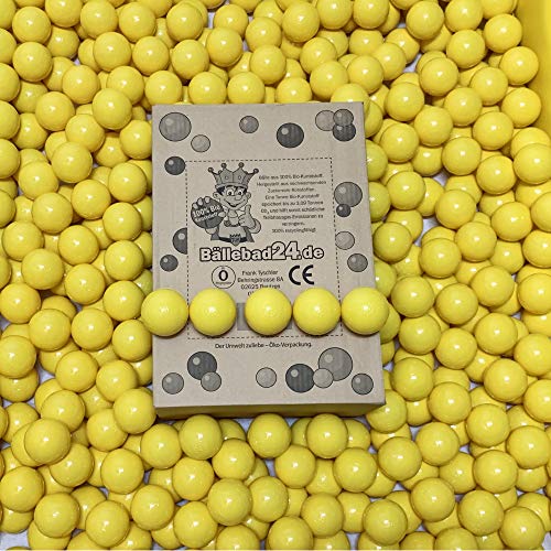 200 Bälle, Bio-Kunststoff Bällebad Bälle aus nachwachsenden Zuckerrohr - Rohstoffen, 6cm Ø, Kindergarten und Gewerbequalität -Gelb von Bällebad24