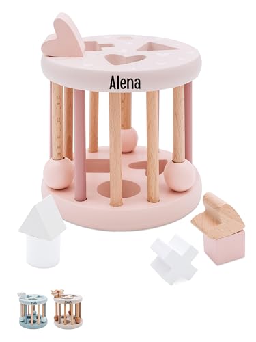 Bärenfreunde® - Personalisierter Formen-Sortier-Rad aus Holz - Montessori Würfel - Baby Motorikspielzeug ab 1 Jahr - Baby Spielzeug 1 Jahr (rosa, mit Name) von Bärenfreunde
