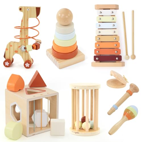 Baeroly 8-in-1 Hölzernes Primer Musikinstrumente, einschließlich Baustein Stapeln, Xylophon und anderes Spielzeug, Kinder im Alter von DREI Jahren von Baeroly