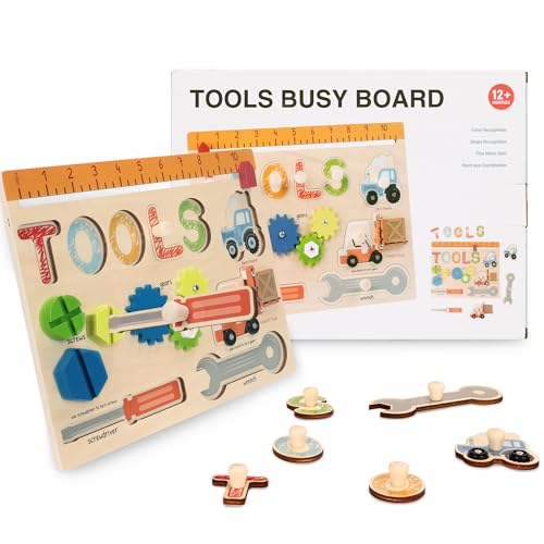 Montessori Sensorikspielzeug mit Werkzeugkasten - Werkzeugkoffer Werkbank für Kleinkinder Busy Board- Ideales Reisespielzeug und Geschenk für Jungen und Mädchen von Baeroly