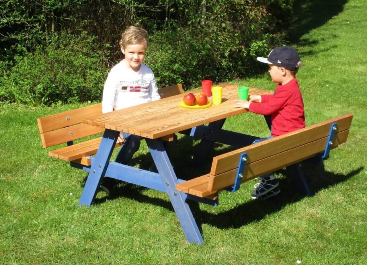 Kinderpicknick-Sitzgruppe mit Rückenlehne, Sitzhöhe 34cm von Bätz Holzspielwaren