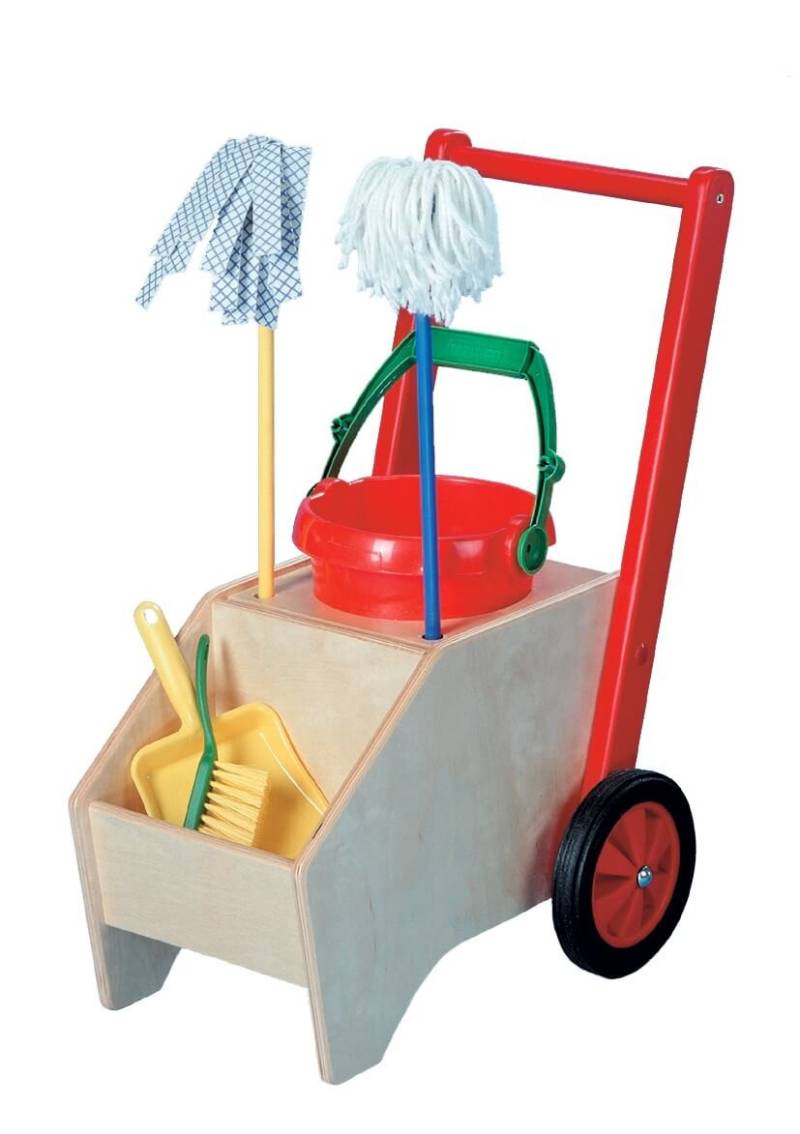 Putzwagen mit Kunststoff-Zubehörset, für Kinder von Bätz Holzspielwaren