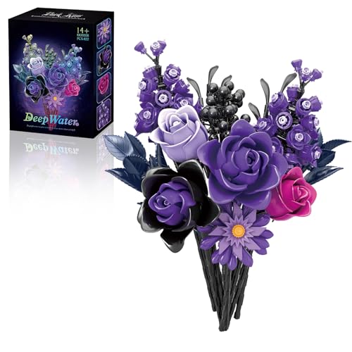 Bafeil Blumen Botanicals Blumenstrauß Set - 822 Stück Künstliche Lila Rosen Flower Bausteine für Erwachsene, Flower Klemmbausteine Gothic Halloween Deko Geschenke für Geburtstag Jahrestag Weihnachten von Bafeil