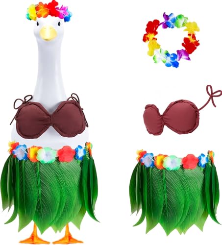 Bafeil Veranda Goose Outfits Sommer, Bikini Gans Kleidung für 58,4 cm Rasengans Hula-Rock und Lei Tropisches Kostüm für Geburtstag, Luau, hawaiianische Schwimmveranda, Ente, Party, Outdoor-Dekoration von Bafeil