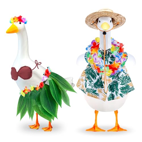Hawaiianische Veranda-Gans-Outfits, Sommer-Gänse-Kleidung für 58,9 cm Rasengans, Bikini, Hula-Rock, Strohhut, Hawaii-Hemd, Girlande, Kostüm für Geburtstag, Luau, Hawaii, Sommerparty von Bafeil