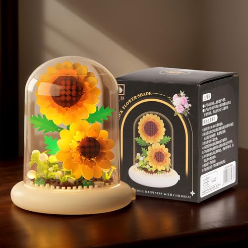Sonnenblumenstrauß Bauset mit LED-Beleuchtung - Botanische Sammlung Bausteine Set, Mini Steine mit Abdeckung, Geburtstag für Erwachsene, Freundin, Ehefrau, Frauen (Sonnenblume) von Bafeil