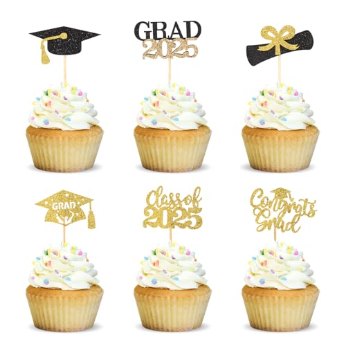 30 Stück Graduation Deko Cupcake Topper,Bachelor Geschenk Graduation Hat Abi 2025 Deko,Glitter Bachelor Deko Doktorhut,Abschluss Tortendeko Cake Dekorations (30) von Bafiwu