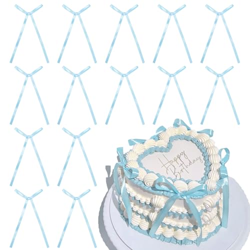 30 Stück Torten Deko Blau, Tortendeko Schleifen Deko, Hochzeitstorte Deko Cake Topper Geburtstag, Schleifen für Valentinstag Geburtstag (Blau) von Bafiwu
