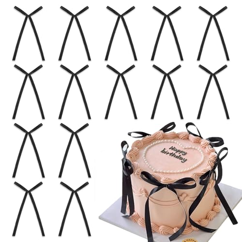 30 Stück Torten Deko Schwarz, Tortendeko Hochzeit Schwarze Schleifen Deko, Hochzeitstorte Deko Cake Topper Geburtstag, Schleifen Schwarze Deko für Valentinstag Geburtstag (Schwarz) von Bafiwu