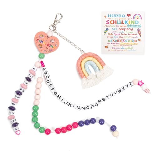 Bafiwu Einschulung Geschenk Mädchen 2025, Rechenkette Schulkind, Schultüte Füllung ABC Zahlenkette mit Grußkarte & Geschenkbox (Rosa) von Bafiwu