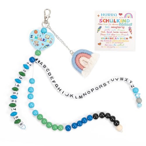 Einschulung Geschenk Mädchen 2025, Rechenkette Schulkind, Schultüte Füllung ABC Zahlenkette mit Grußkarte & Geschenkbox (Blau) von Bafiwu