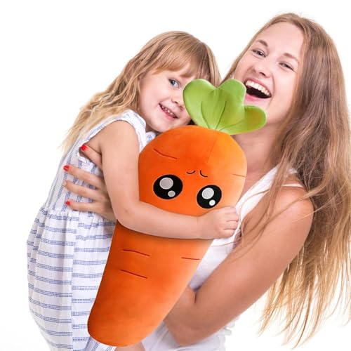 Bagiaope Plüsch Karotte Spielzeug - 17,71 Zoll Karotten-Plüsch-Stofftier mit süßem Lächelngesicht - Künstliches Karotten-Stofftier für, Mädchen, Ostergeschenke, Sofa, Stuhl, dekoratives Kissen von Bagiaope