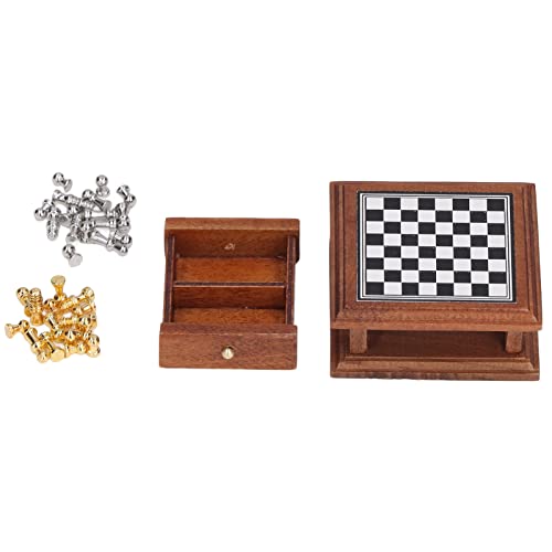 Bagima Miniatur-Schachspiel, Schachbrett mit Schublade, 1:12 Puppenhaus, Exquisites Mini-Schachspiel, Heimdekoration, Geschenk, Brettspiele für Kinder und Erwachsene von Bagima