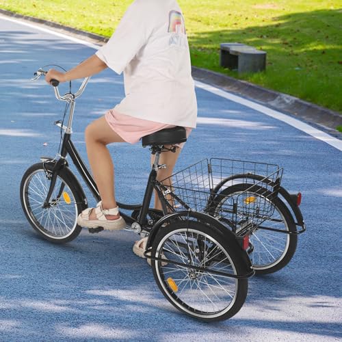 Dreirad-Fahrrad 3-Rad-Fahrrad für Erwachsene Erwachsene Dreirad mit Einkaufskorb Erwachsenendreirad Tricycle für Erwachsene und Senioren Höhenverstellbar (Schwarz) von Bagyaluu
