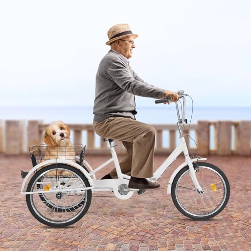 Dreirad-Fahrrad 3-Rad-Fahrrad für Erwachsene Erwachsene Dreirad mit Einkaufskorb Erwachsenendreirad Tricycle für Erwachsene und Senioren Höhenverstellbar (Weiß) von Bagyaluu