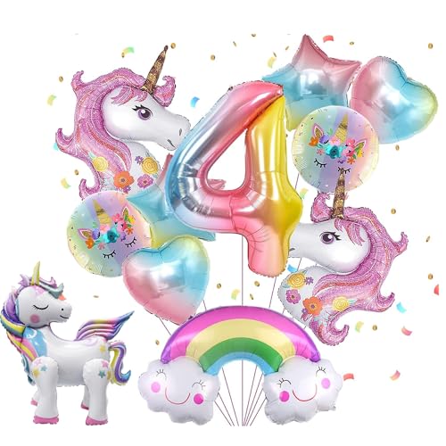 11 Stück Rosa Einhorn-Luftballons Für 4-Jährige Mädchengeburtstage & Kinderfeste, Regenbogen, Stern, Herz, Zahl – Für Einhorn Thema Festival Party von BaiDekun