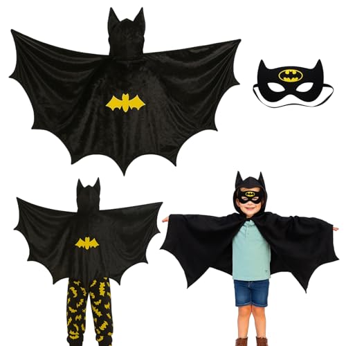 2 Stück Set Batman Kostüm Kinder, Fledermaus Kostüm Kinder mit Umhang und Augenmaske, für Karneval, Halloween und Rollenspiele, geeignet für Jungen und Mädchen von 3 bis 12 Jahren 2 Stück Set Batman Kostüm Kinder, Fledermaus Kostüm Kinder mit Umhang und Augenmaske, für Karneval, Halloween und Rollenspiele, geeignet für Jungen und Mädchen von 3 bis 12 Jahren von BaiDekun