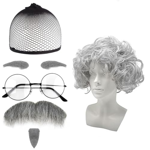 6 Stück Opa Kostüm, 6-teiliges Set mit Perücke Opa, Albert Einstein Kostüm, Augenbrauen Bart und Brille für Karneval, Halloween und Cosplay, Realistisches Old Man 6 Stück Opa Kostüm, 6-teiliges Set mit Perücke Opa, Albert Einstein Kostüm, Augenbrauen Bart und Brille für Karneval, Halloween und Cosplay, Realistisches Old Man von BaiDekun