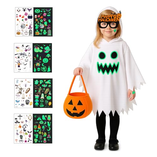 7 Stück Set Kinder Geisterkostüme, Kinder Halloween Kostüme, mit Umhang, Tattoo-Aufklebern, Kürbistasche und Brille für Jungen und Mädchen, Ideal für Halloween-Partys und Karneval 7 Stück Set Kinder Geisterkostüme, Kinder Halloween Kostüme, mit Umhang, Tattoo-Aufklebern, Kürbistasche und Brille für Jungen und Mädchen, Ideal für Halloween-Partys und Karneval von BaiDekun
