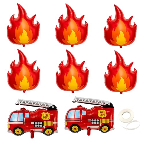 9 Stück Set Feuerwehr Luftballon, Feuerwehr Deko Kindergeburtstag, mit 6 Flammenballons und Feuerwehrauto Ballons, Partydekoration für Kinder von BaiDekun