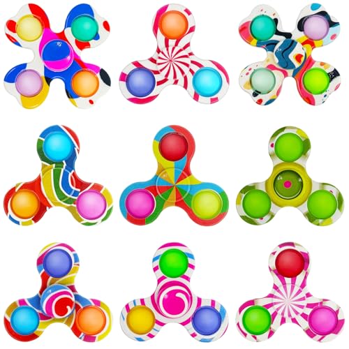 9er Set Fidget Spinner Bulk, Metall Tri Spinner für Kinder & Erwachsene, langlebiger Handspinner zum Stressabbau, ideal als Weihnachtssockenfüller, Partygeschenke oder Tütenfüllgut von BaiDekun