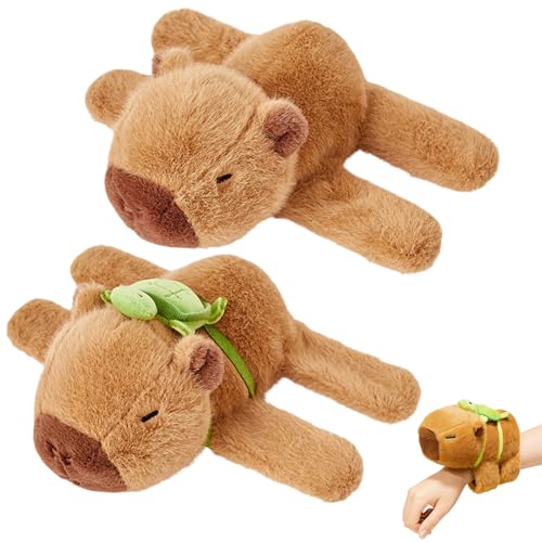 BaiDekun 2 Stück Capybara Schnapparmband Kinder mit Abnehmbarer Schildkröten-Rucksack, Capybara Plüschtier Snap Armband, Capybara Kuscheltier Klatscharmband Geschenke für Jungen & Mädchen von BaiDekun