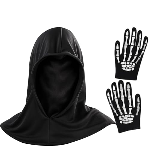 BaiDekun 2 Stück Set Halloween Kostüm, Kapuze Herr der Dunkelheit und Handschuhen, Maske Gesicht Verkleidung für Horror-Partys, Ideal für Cosplay und Grusel-Events, Schwarz BaiDekun 2 Stück Set Halloween Kostüm, Kapuze Herr der Dunkelheit und Handschuhen, Maske Gesicht Verkleidung für Horror-Partys, Ideal für Cosplay und Grusel-Events, Schwarz von BaiDekun