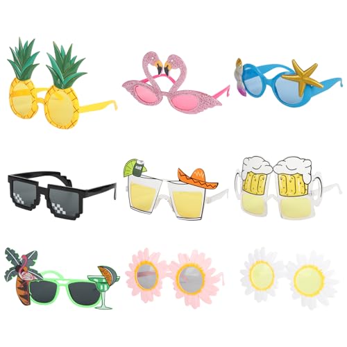 Bailtouk 9 Pairs Party Sunglasses, Funny Hawaiian Glasses, Novelty Party Glasses Hawaiian Party Decoration Props Funky Holiday Glasses Party Gadgets for Kids Adults Party Eyewear von Bailtouk