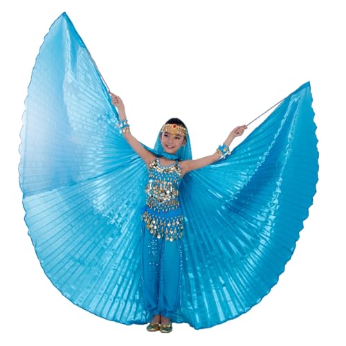 Baisdan Kinder Isis Wings (Flügel + Stock + Tragetasche) Bauchtanz Performance Kostüme Engelsflügel für Mädchen Hellblau von Baisdan