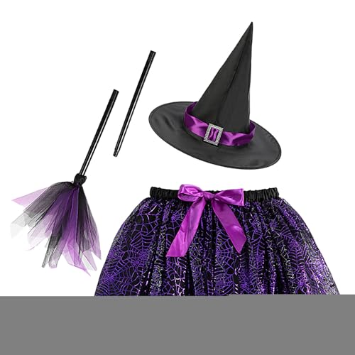 Bajbumgn Hexenkostüm Für Kinder, Kinder Halloween Rock-Set, Schwarzes Mädchen Spinnennetz Hexen-Set Für Mottopartys von Bajbumgn