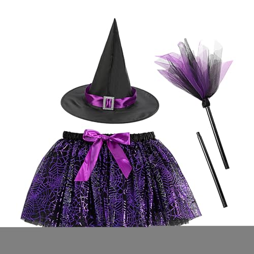 Bajbumgn Kinder Hexenkostüm | Kinder Cosplay Rock Set für Halloween - Spinnennetz-Hexenoutfit Für Schule, Karneval & Theater von Bajbumgn