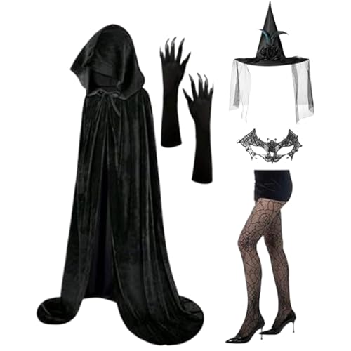 Hexenkostüm Zubehör Set, Hexen Cosplay Zubehör mit Hut, Handschuhen, Spitzen Gesichtsbedeckung und Socken, Hexen-Kostüm-Set, für Halloween Cosplay Verkleidung Hexenkostüm Zubehör Set, Hexen Cosplay Zubehör mit Hut, Handschuhen, Spitzen Gesichtsbedeckung und Socken, Hexen-Kostüm-Set, für Halloween Cosplay Verkleidung von Bajbumgn