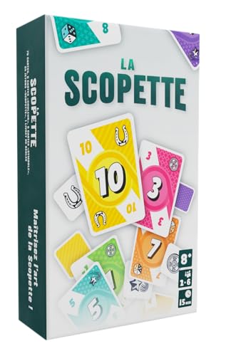 La SCOPETTE – Gesellschaftsspiel, schnelle und strategische Kartenspiele, italienische Variante des Scopa, taktisches Spiel für 2 bis 6 Spieler, 15 Minuten Spieler, entworfen in Frankreich, ideal als von Bakakou