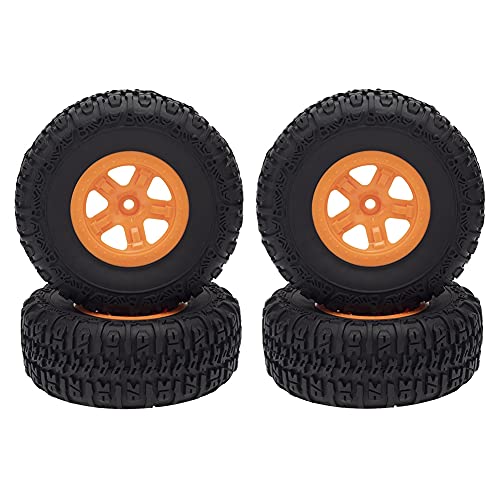 Bakemoro 4 x kurze Reifen und Felgen für 1/10 RC Terrain Slash VKAR 10SC RC Autoteile, Orange von Bakemoro