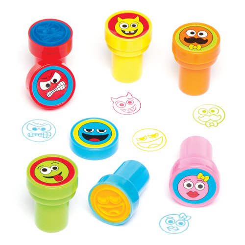 Baker Ross AC477 Selbstfärbende Stempel Lustige Gesichter für Kinder zum Verzieren von Bastelprojekten oder als Party-Überraschung (10 Stück), Sortiert,22mm,10 Pack von Baker Ross