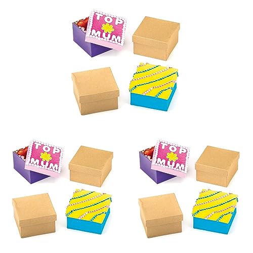 Baker Ross AF237 Quadratische Schachteln für Kinder zum Basteln und Selbergestalten zum Muttertag (6 Stück), Braun, 75mm x 75mm (Packung mit 3) von Baker Ross