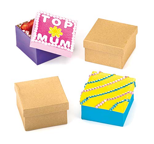 Baker Ross AF237 Quadratische Schachteln für Kinder zum Basteln und Selbergestalten zum Muttertag (6 Stück), Braun, 75mm x 75mm von Baker Ross