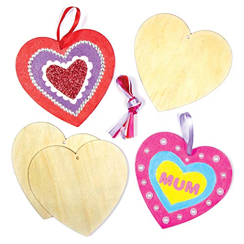 Baker Ross AF905 Holzanhänger mit Herzmotiven für Kinder zum Ausmalen und Dekorieren zum Valentinstag oder Muttertag (8 Stück), Bunt von Baker Ross